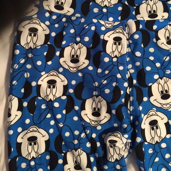 New Lularoe Disney Minnie Mouse OS one size Leggings blue white pants pull on - Picture 3 of 4